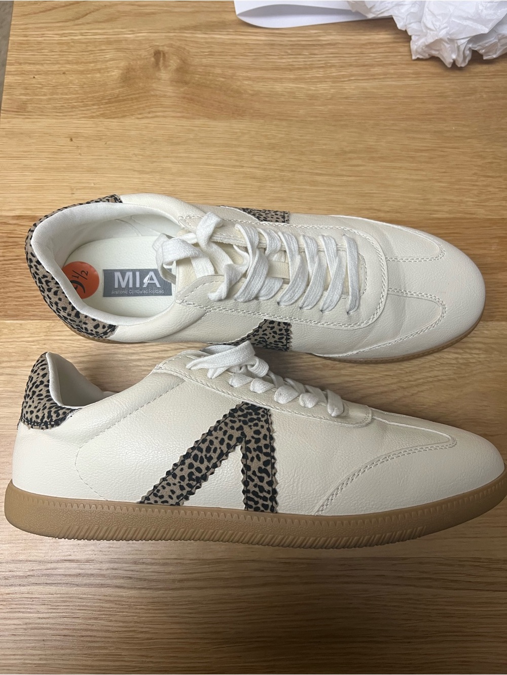 MIA Women’s White Leather Sneaker with Leopard Accent